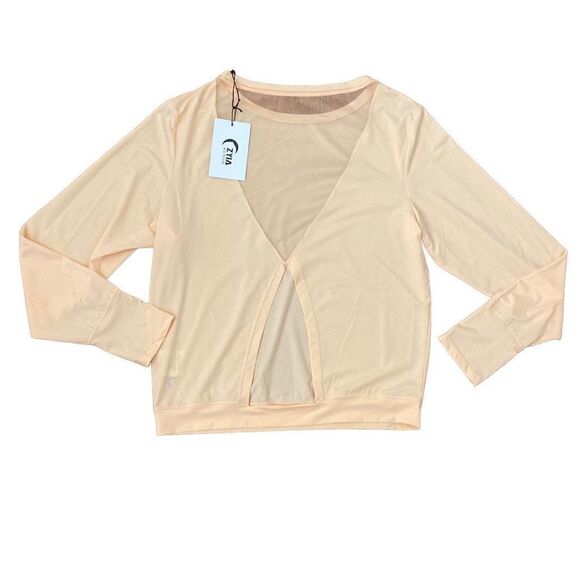NEW ZYIA Active Peach Mesh Back Long T Long Sleeve Tee Medium - Picture 2 of 3